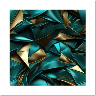 Funky Facade: Trompe-l’oeil Green Turquoise and Gold Posters and Art